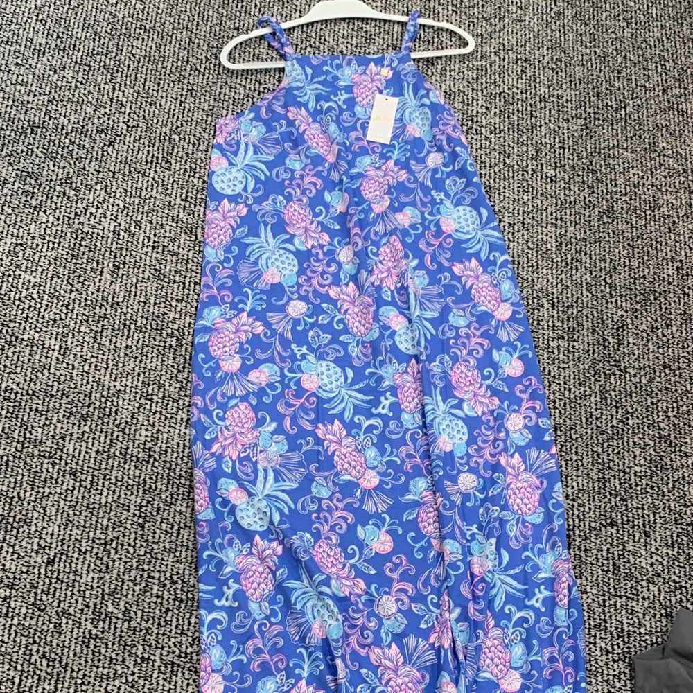 NWT. Lilly Pulitzer Blue Tropical Print Maxi Dress. Large - Picture 2 of 6